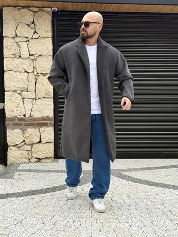 Balık Sırtı Desenli Oversize Kaşe Kaban (MTG47)