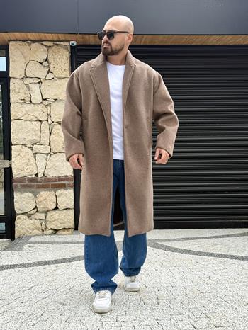 Balık Sırtı Desenli Oversize Kaşe Kaban (MTKA47)