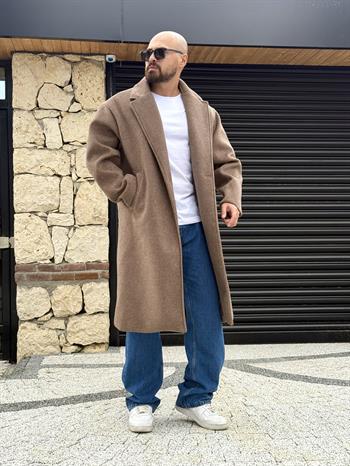 Balık Sırtı Desenli Oversize Kaşe Kaban (MTKA47)