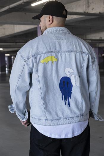 Baskı Detaylı Rahat Kalıp Kot Ceket (MEV16)