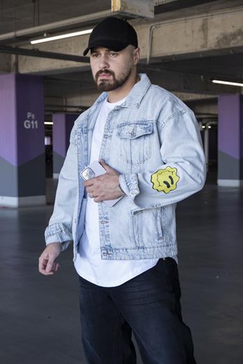 Baskı Detaylı Rahat Kalıp Kot Ceket (MEV16)