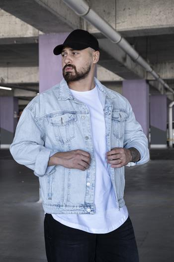 Baskı Detaylı Rahat Kalıp Kot Ceket (MEV15)