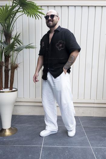 Baskılı Rahat Kalıp Keten Gömlek (GMS33)