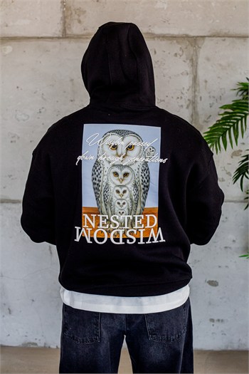 Baykuş İllüstrasyonlu Kanguru Cepli Sweatshirt (SVTS112)