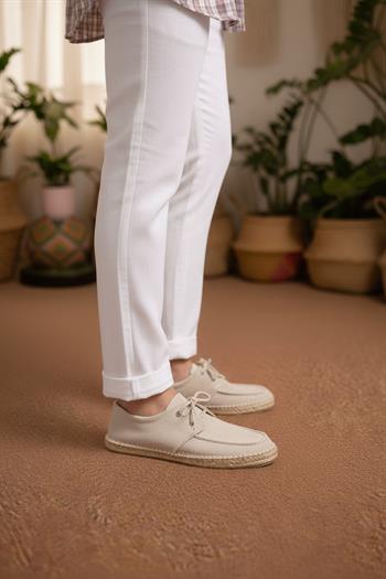 Bej Keten Espadril Taban Bağcıklı Erkek Ayakkabı (AYKK01)