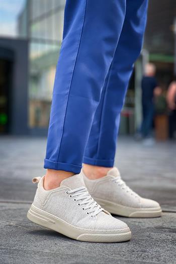 Bej Keten Kalın Taban Erkek Sneaker (AYKK06)