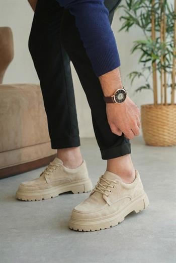 Bej Premium Süet Kalın Taban Erkek Sneaker (AYKK03)
