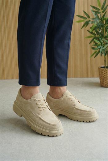Bej Premium Süet Kalın Taban Erkek Sneaker (AYKK03)