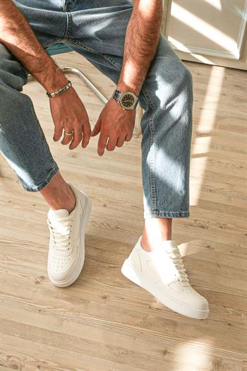 Beyaz Deri Erkek Sneaker (AYKB11)