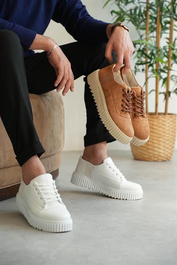 Beyaz Premium Deri Erkek Sneaker (AYKB04)
