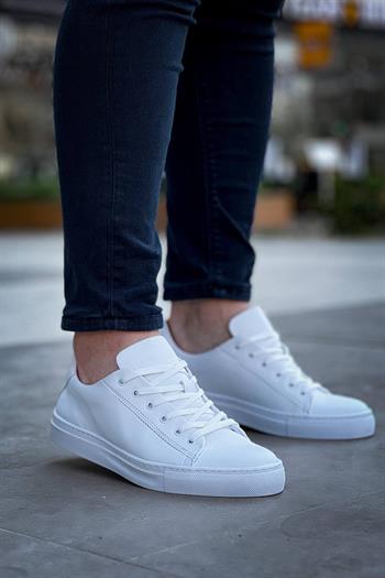 Beyaz Premium Deri Erkek Sneaker (AYKB02)