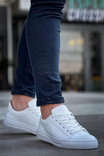 Beyaz Premium Deri Erkek Sneaker (AYKB02)