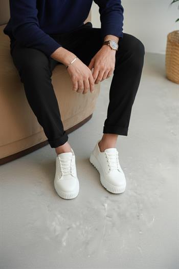 Beyaz Premium Deri Erkek Sneaker (AYKB04)