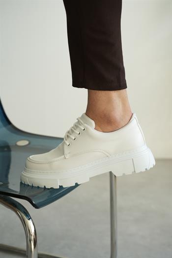 Beyaz Premium Deri Kalın Taban Erkek Sneaker (AYKB03)