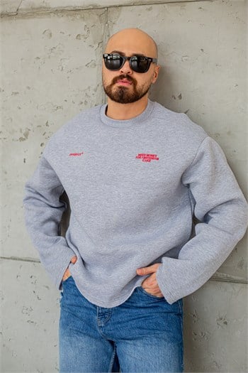 Bisiklet Yaka Baskılı Nakışlı Oversize Erkek Sweatshirt (SVTG117)