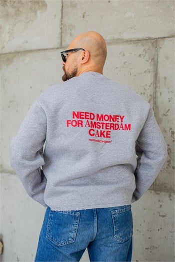 Bisiklet Yaka Baskılı Nakışlı Oversize Erkek Sweatshirt (SVTG117)