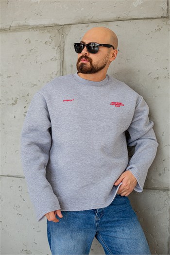Bisiklet Yaka Baskılı Nakışlı Oversize Erkek Sweatshirt (SVTG117)