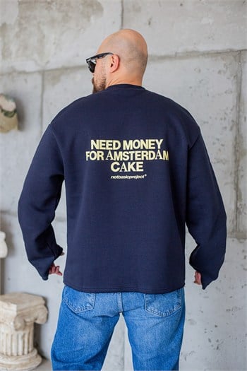 Bisiklet Yaka Baskılı Nakışlı Oversize Erkek Sweatshirt (SVTL117)