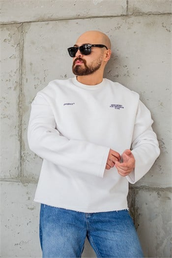 Bisiklet Yaka Baskılı Nakışlı Oversize Erkek Sweatshirt (SVTB117)