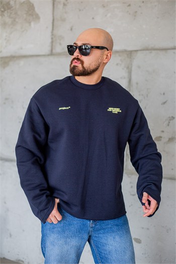 Bisiklet Yaka Baskılı Nakışlı Oversize Erkek Sweatshirt (SVTL117)