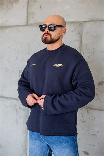 Bisiklet Yaka Baskılı Nakışlı Oversize Erkek Sweatshirt (SVTL117)