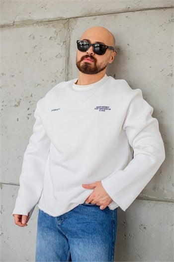 Bisiklet Yaka Baskılı Nakışlı Oversize Erkek Sweatshirt (SVTB117)