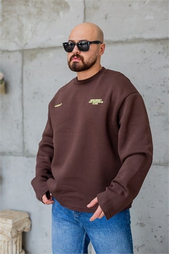 Bisiklet Yaka Baskılı Nakışlı Oversize Erkek Sweatshirt (SVTKA117)