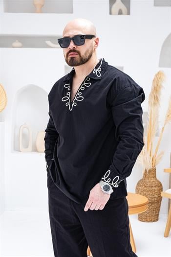 Bohem Nakış Detaylı Rahat Kalıp Erkek Gömlek(GMS98)