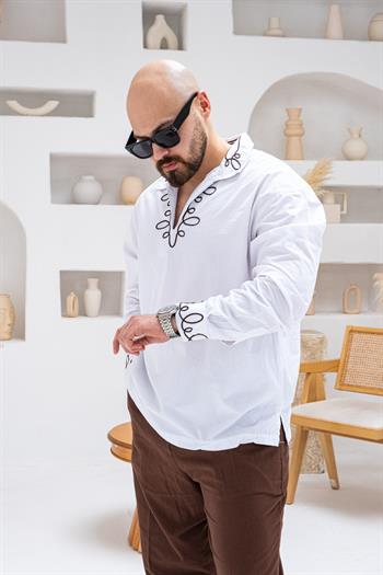 Bohem Nakış Detaylı Rahat Kalıp Erkek Gömlek(GMB98)