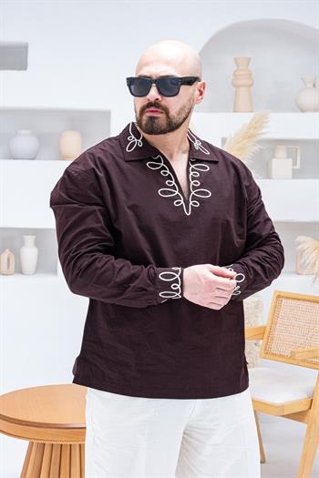 Bohem Nakış Detaylı Rahat Kalıp Erkek Gömlek(GMKA98)