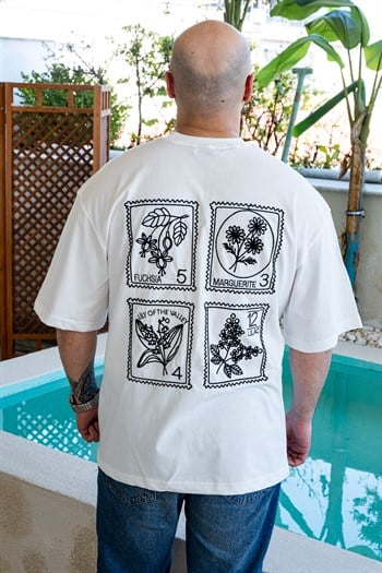 Botanik Pul Detaylı Sırt Baskılı Oversize T-Shirt (TSB80)