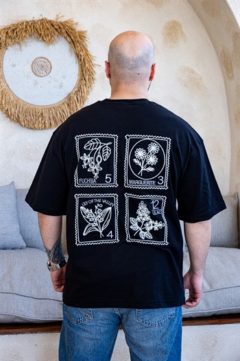Botanik Pul Detaylı Sırt Baskılı Oversize T-Shirt (TSS80)