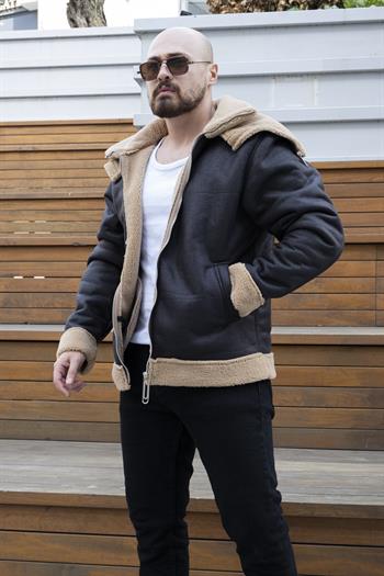 Çift Yaka İçi Kürklü Nubuk Mont (MTS09)