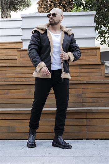 Çift Yaka İçi Kürklü Nubuk Mont (MTS09)