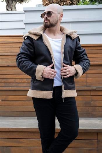 Çift Yaka İçi Kürklü Nubuk Mont (MTS09)