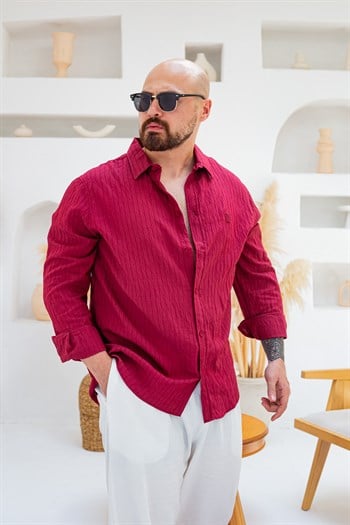 Çizgili Likralı Model Kumaş Gömlek(GMBO134)