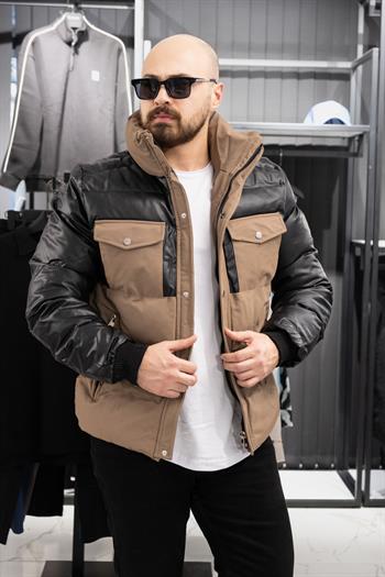 Deri Detaylı Şişme Mont (İGKR06)