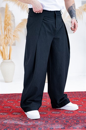 Derin Pileli Geniş Paça Baggy Kumaş Pantolon (JGS57)