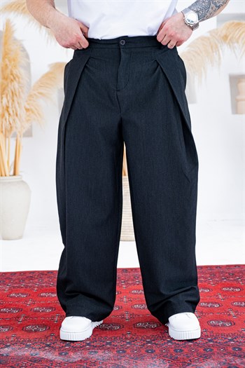 Derin Pileli Geniş Paça Baggy Kumaş Pantolon (JGS57)