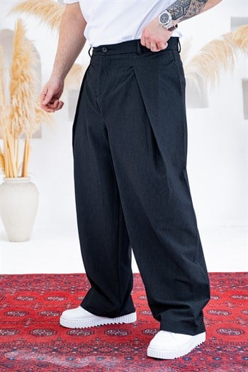 Derin Pileli Geniş Paça Baggy Kumaş Pantolon (JGS57)