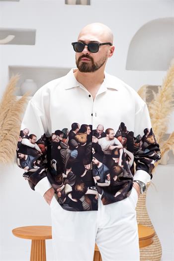 Desenli Dubble Hürrem Kumaş Oversize Gömlek (GM78)