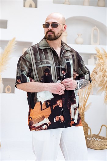 Desenli Dubble Hürrem Kumaş Oversize Gömlek (GM113)