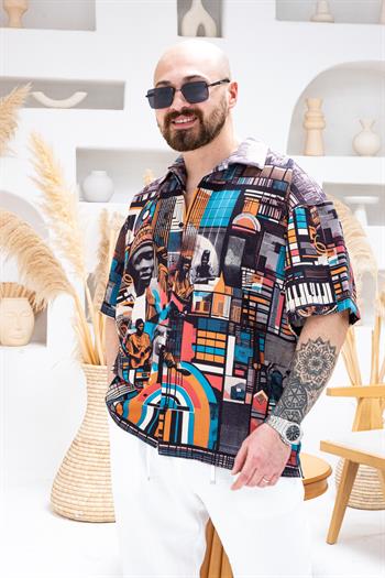 Desenli Dubble Hürrem Kumaş Oversize Gömlek (GM103)