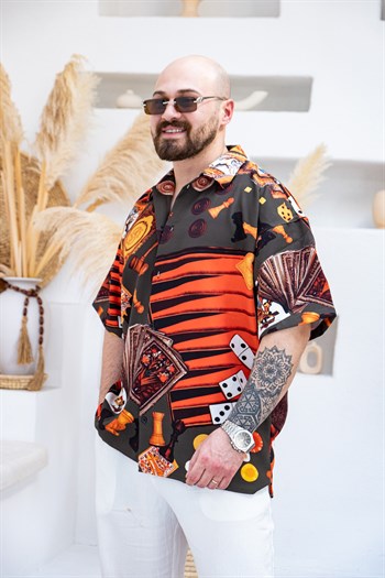 Desenli Dubble Hürrem Kumaş Oversize Gömlek (GM111)