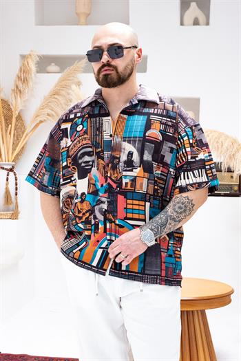 Desenli Dubble Hürrem Kumaş Oversize Gömlek (GM103)