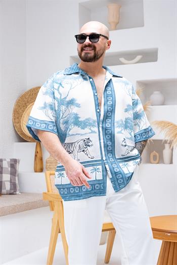 Desenli Dubble Hürrem Kumaş Oversize Gömlek (GM68)