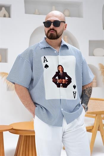 Desenli Dubble Hürrem Kumaş Oversize Gömlek (GM73)