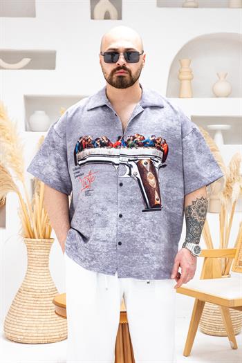 Desenli Dubble Hürrem Kumaş Oversize Gömlek (GM101)