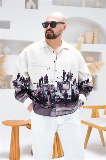 Desenli Dubble Hürrem Kumaş Oversize Gömlek (GM77)