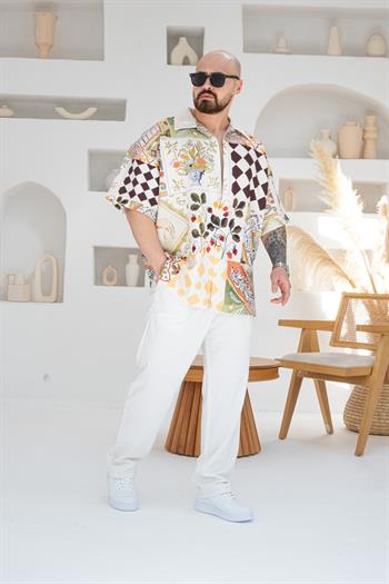 Desenli Dubble Hürrem Kumaş Oversize Gömlek (GM85)